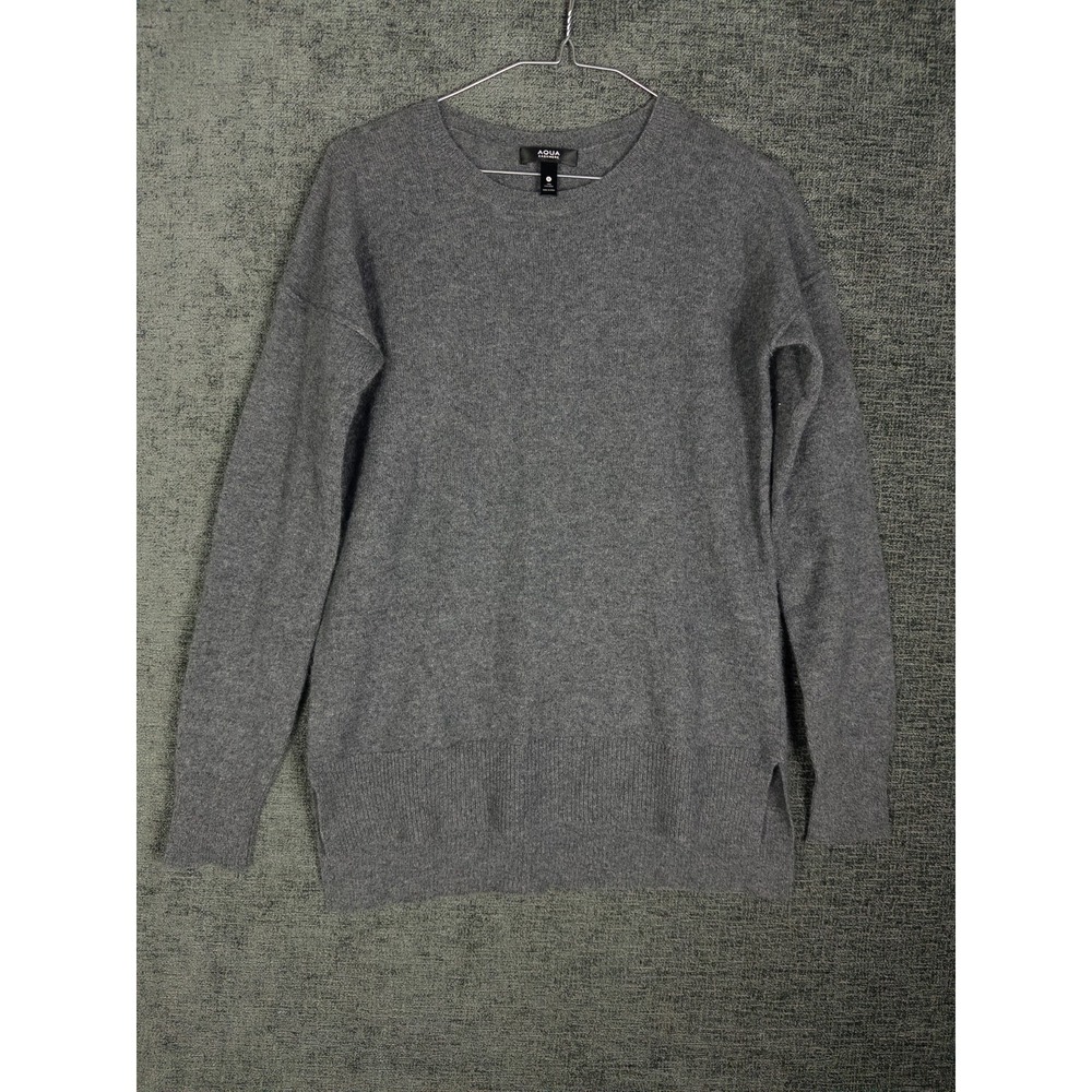 Aqua Caashmere Sweater‎ Womens S Gray Pullover Crewneck Solid Ribbed Long Sleeve